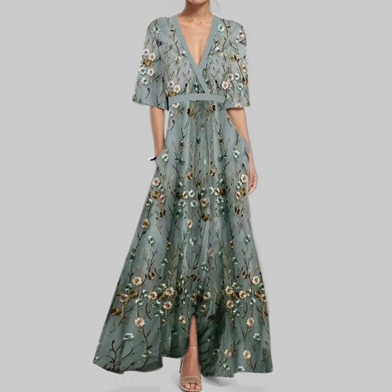 Women's Printed Tie-Fitting Skirt Dress Women Fashionable Elegant V-Neck Skirt